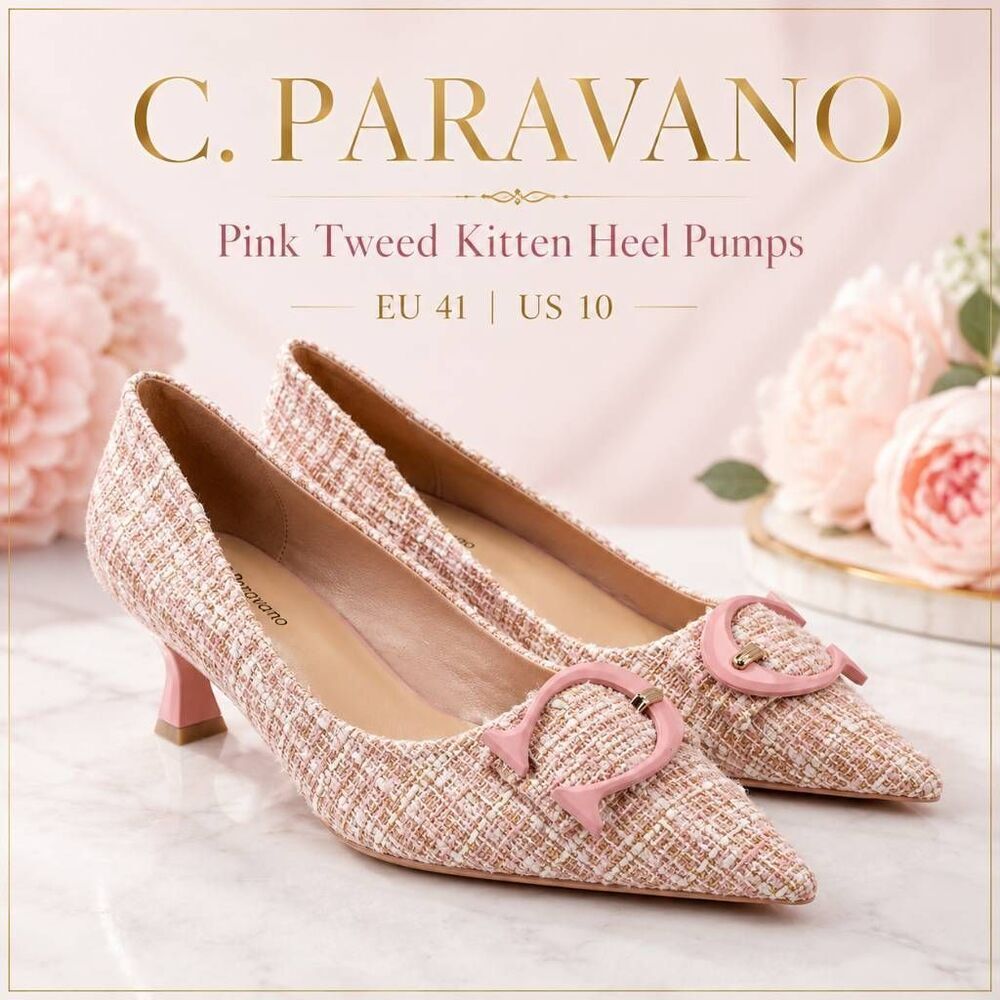NIB C. Paravano Pink Tweed Kitten Heel Pumps Pointed Toe EU 41 US 10